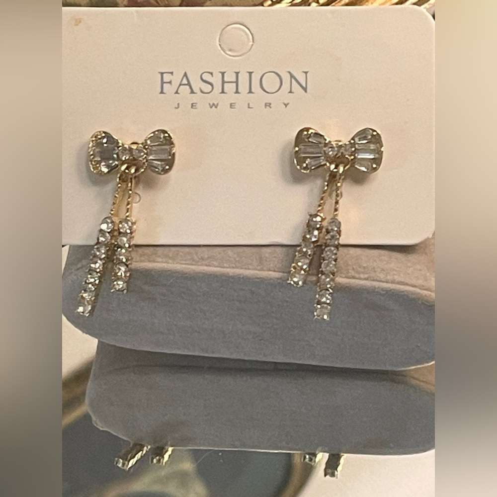 Fashion Jewelry Gold and Silver Crystal Bow Earrings